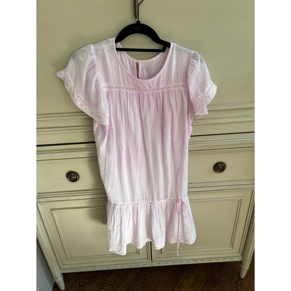 Loveshackfancy Girls Pink Short Sleeve Dress Lace Trim Size 12‎ Cotton Girly